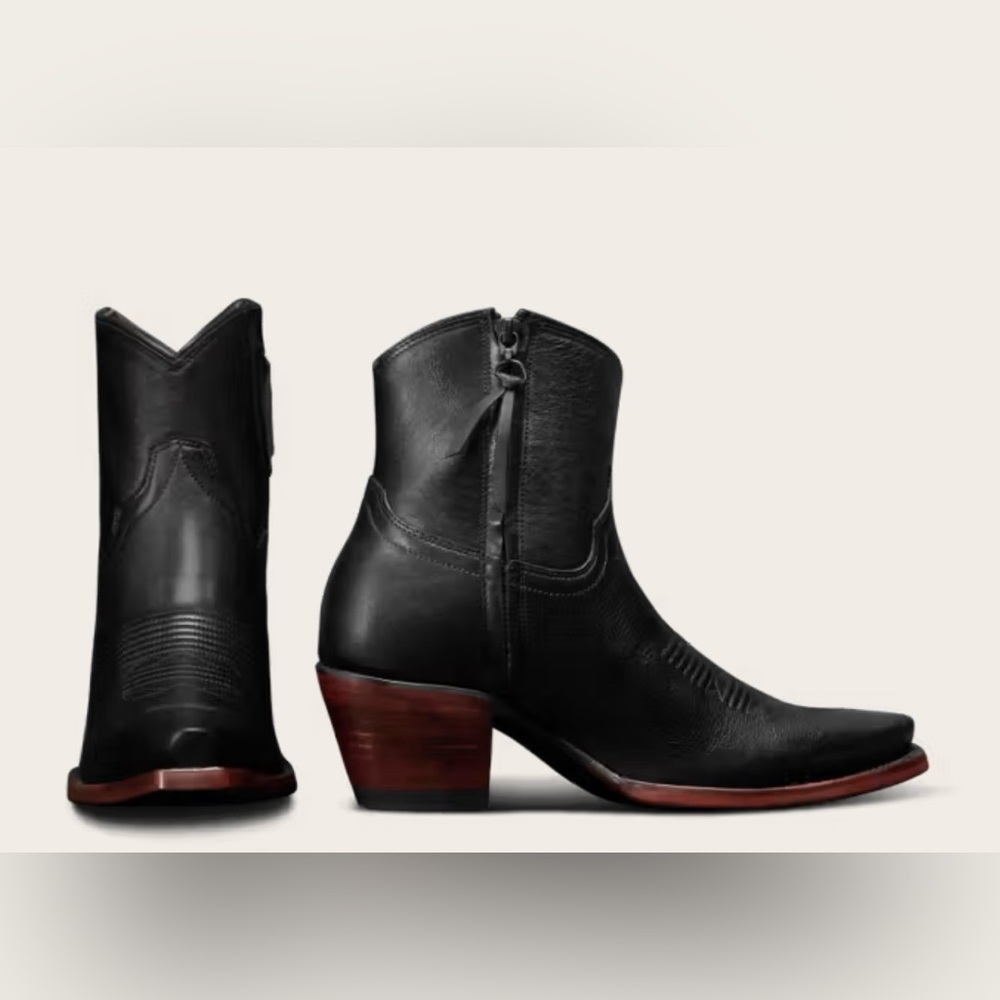 Tecovas The Daisy Black Cowhide Leather Western Ankle Boots w/ Stacked Heel 9